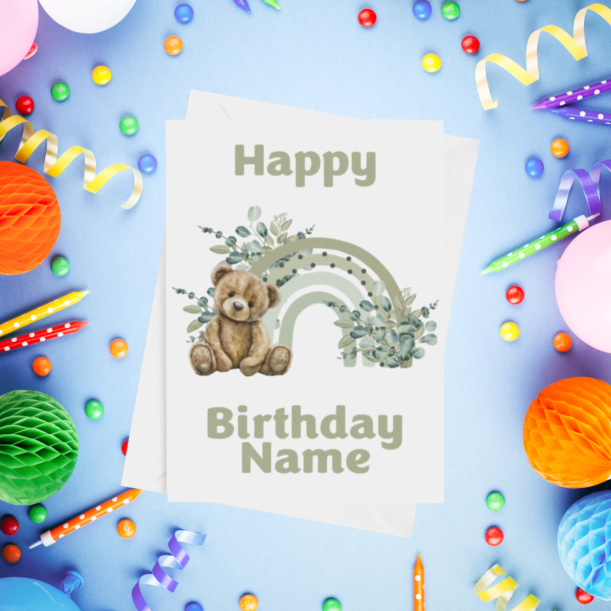 Rainbow Bear Personalised Birthday Card