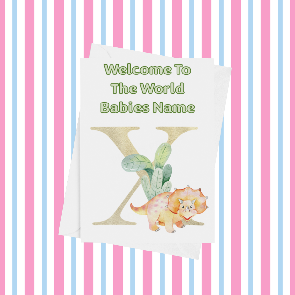 Welcome To The World Dinosaur Personalised Card for New Baby in Gold