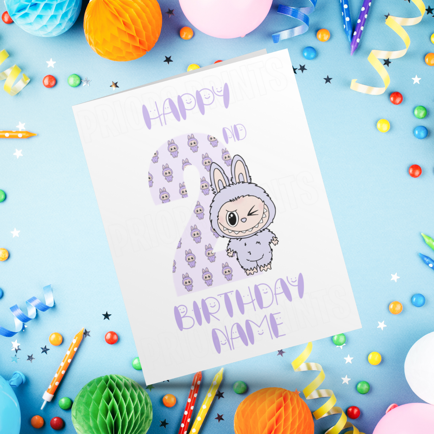 Personalised Labubu Birthday Card with Age 5-20 Years- Purple