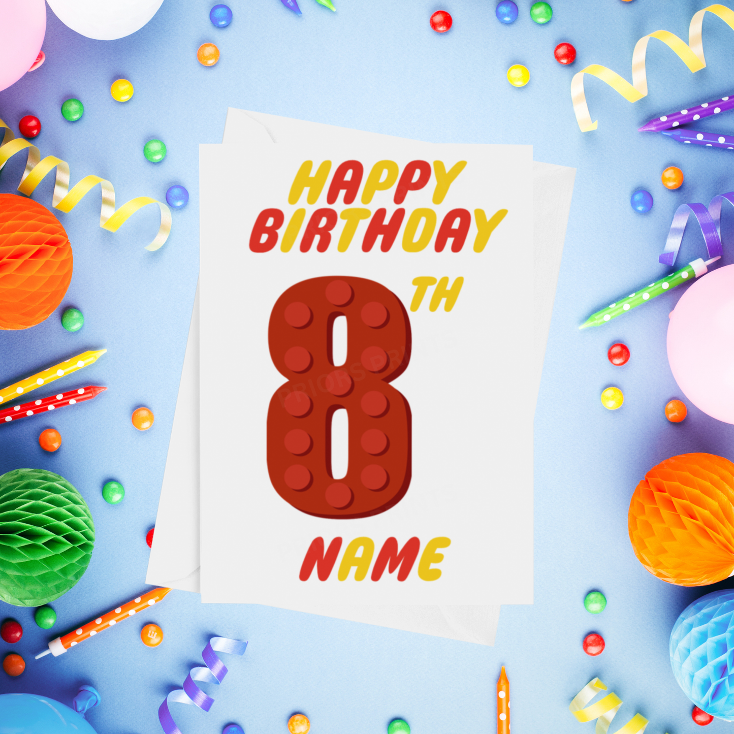 Red or Yellow Lego Personalised Birthday Card with Child's Age
