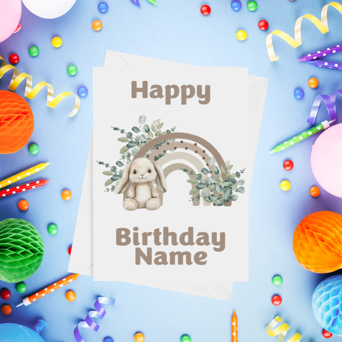 Rainbow Bunny Personalised Birthday Card