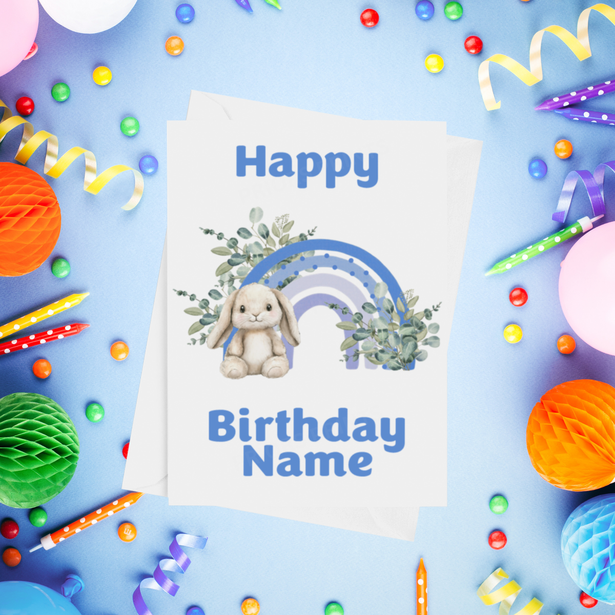 Rainbow Bunny Personalised Birthday Card