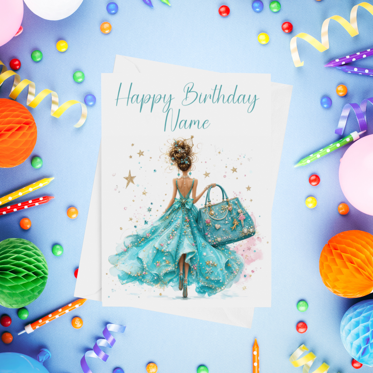Woman in Pretty Dress Personalised Birthday Card