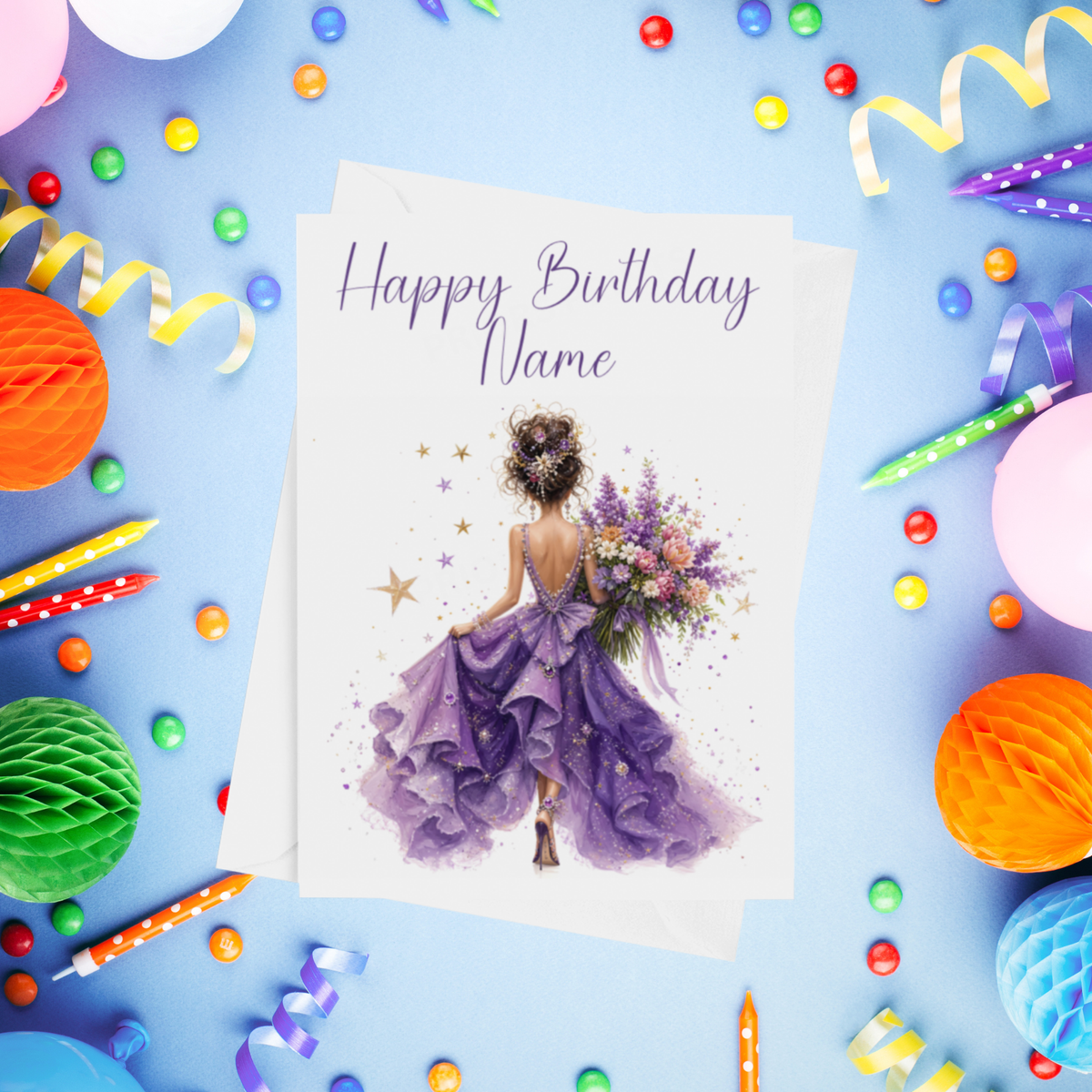 Woman in Pretty Dress Personalised Birthday Card