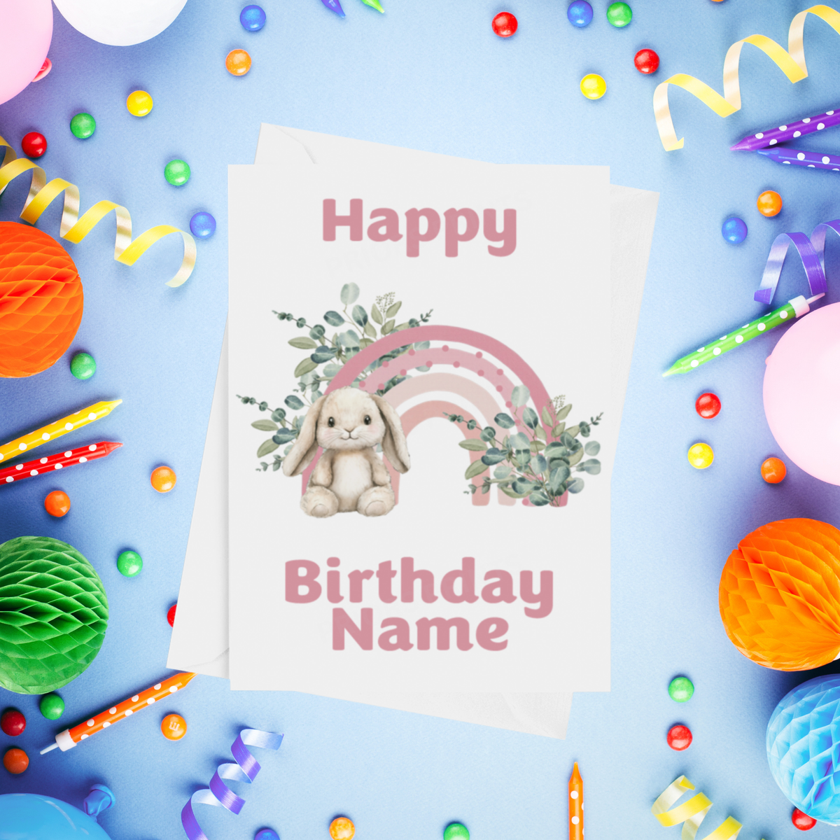 Rainbow Bunny Personalised Birthday Card