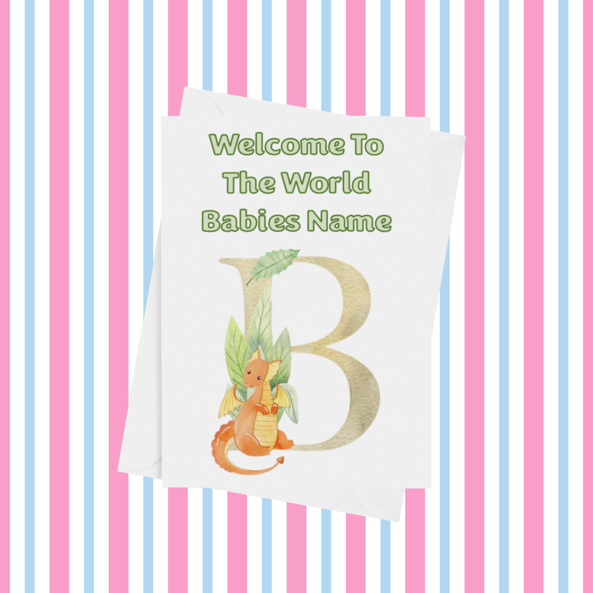 Welcome To The World Dragon Personalised Card for New Baby in Gold