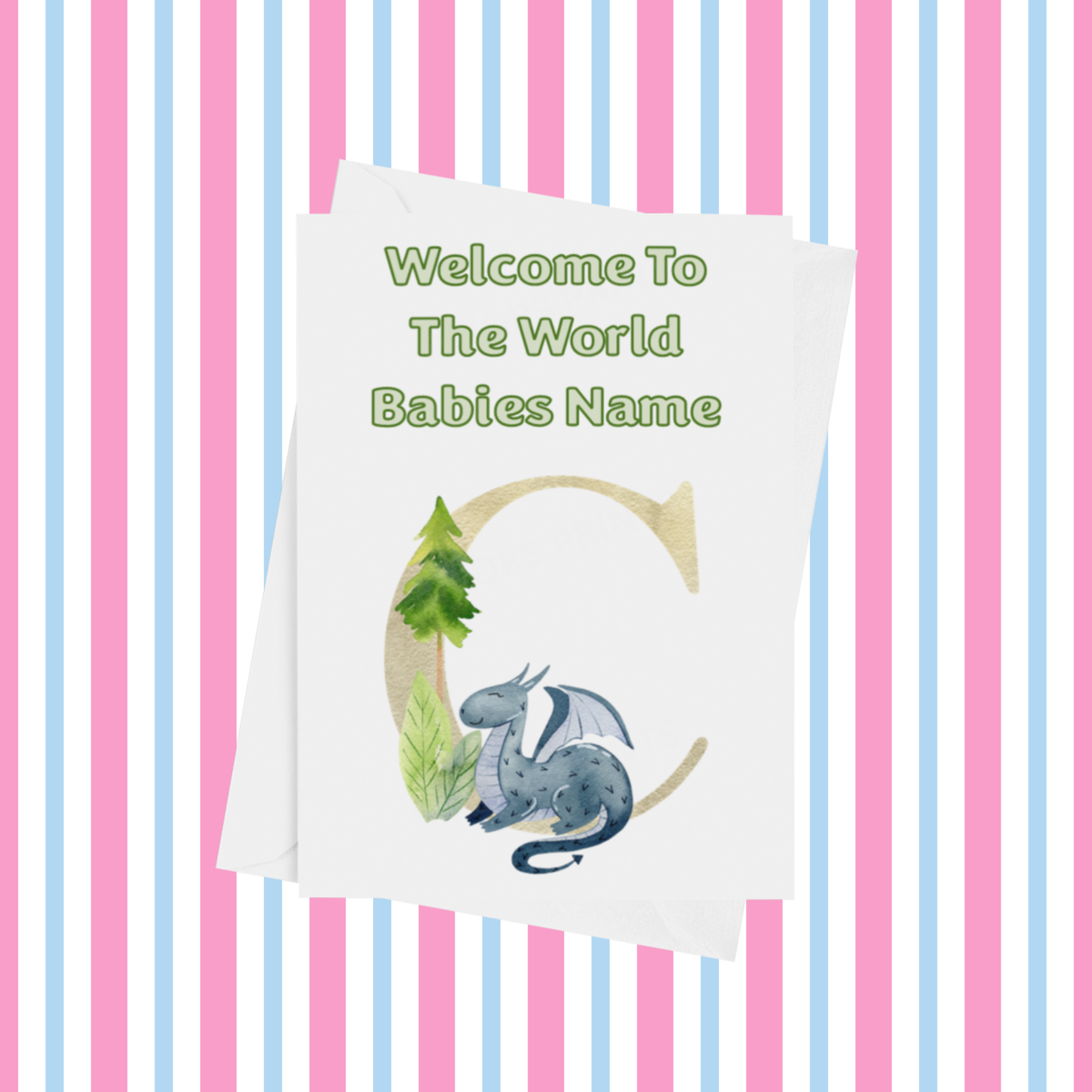 Welcome To The World Dragon Personalised Card for New Baby in Gold