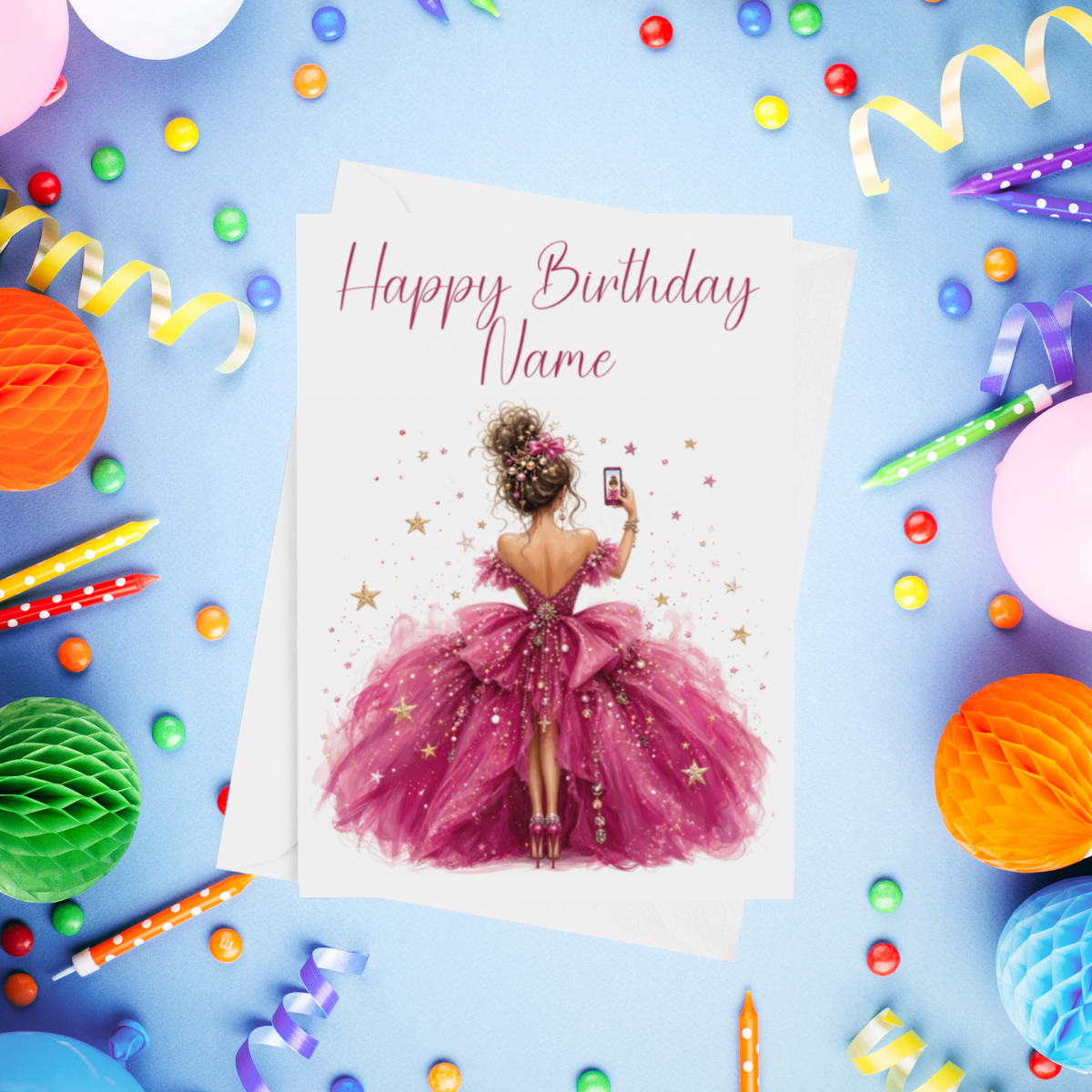 Woman in Pretty Dress Personalised Birthday Card