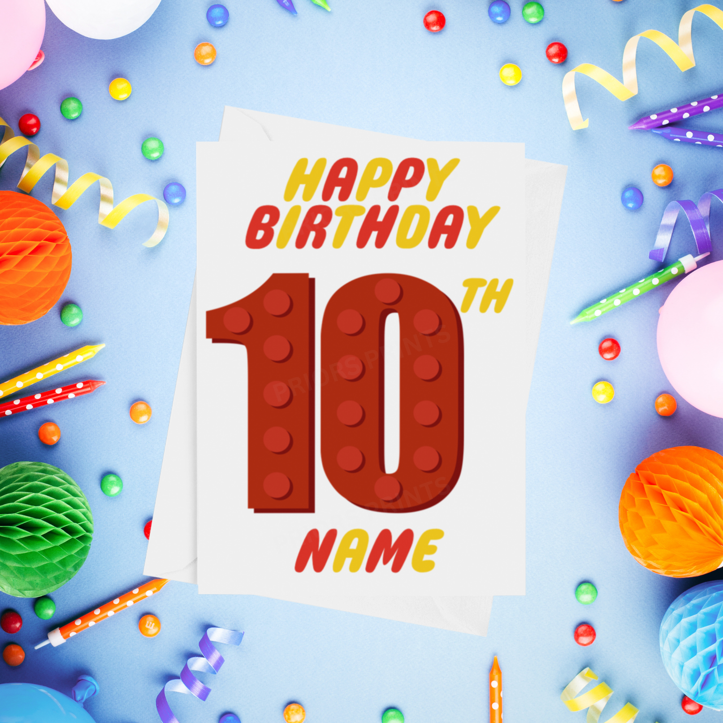 Red or Yellow Lego Personalised Birthday Card with Child's Age