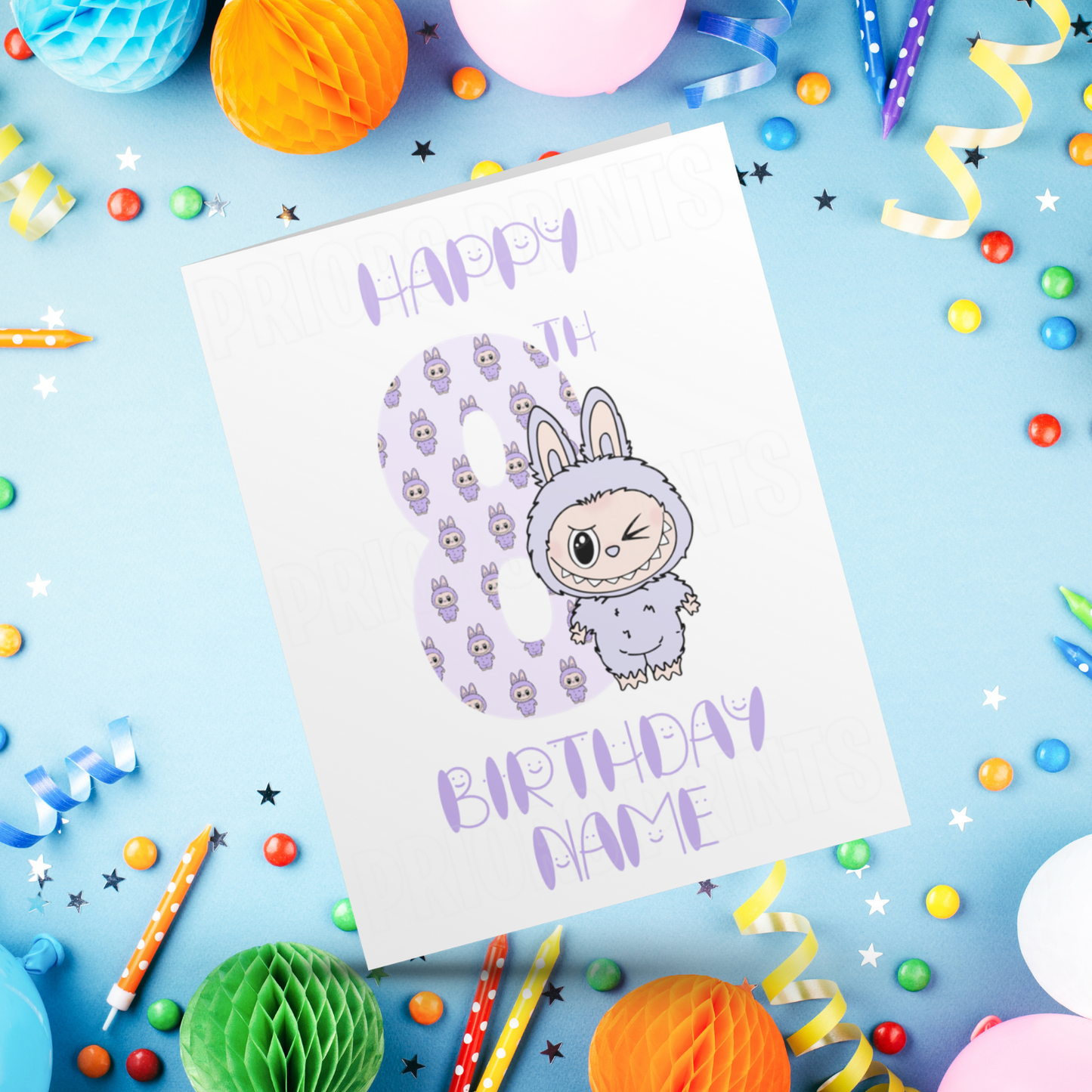 Personalised Labubu Birthday Card with Age 5-20 Years- Purple
