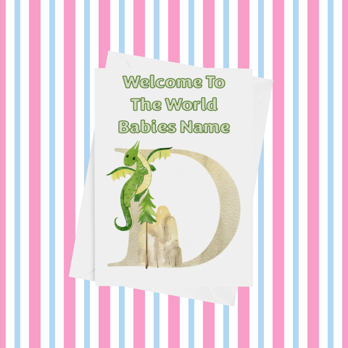 Welcome To The World Dragon Personalised Card for New Baby in Gold