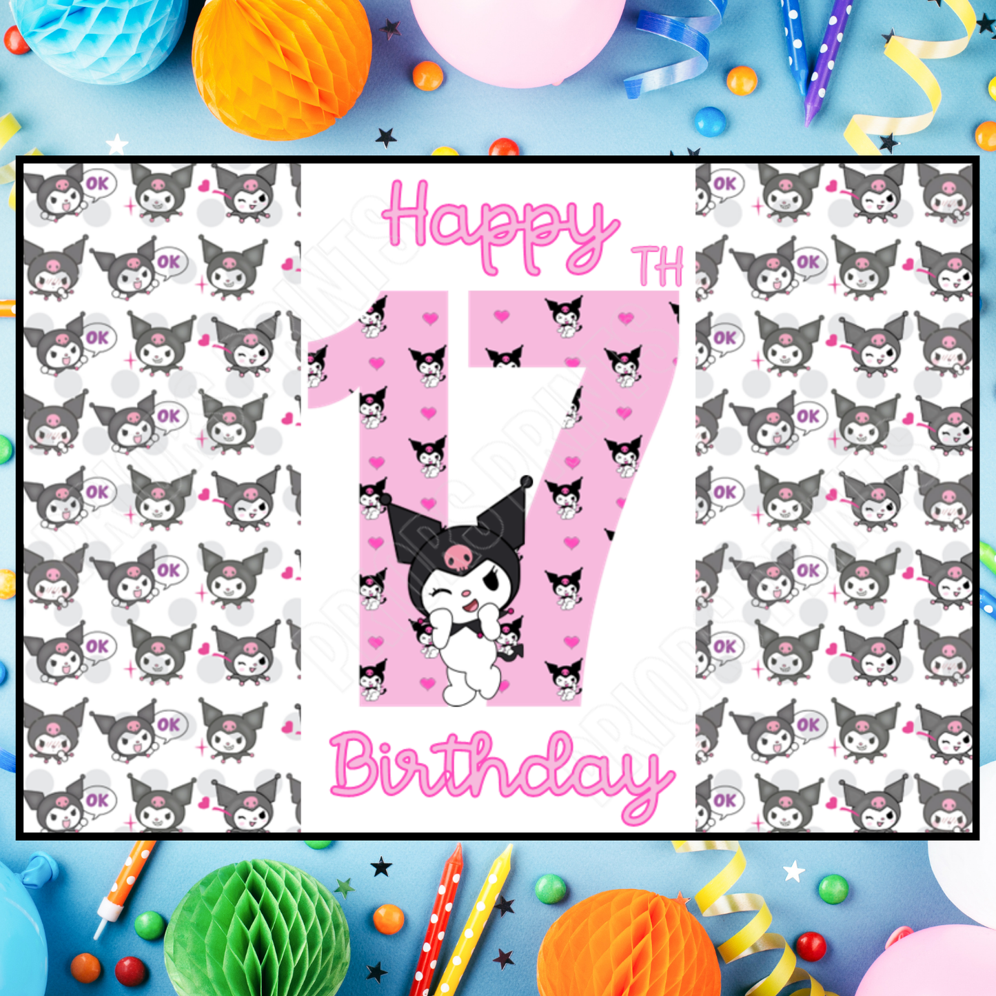 Kuromi Birthday Chocolate Bar Wrapper with Age 5-20 Years (Matches Cards)