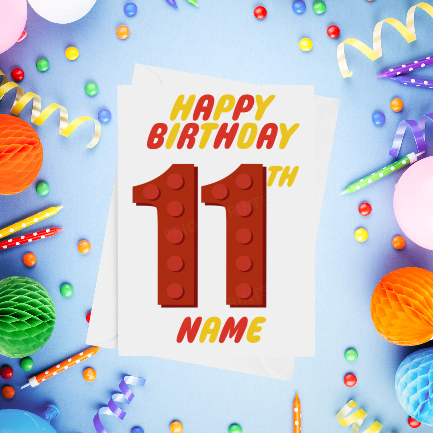 Red or Yellow Lego Personalised Birthday Card with Child's Age