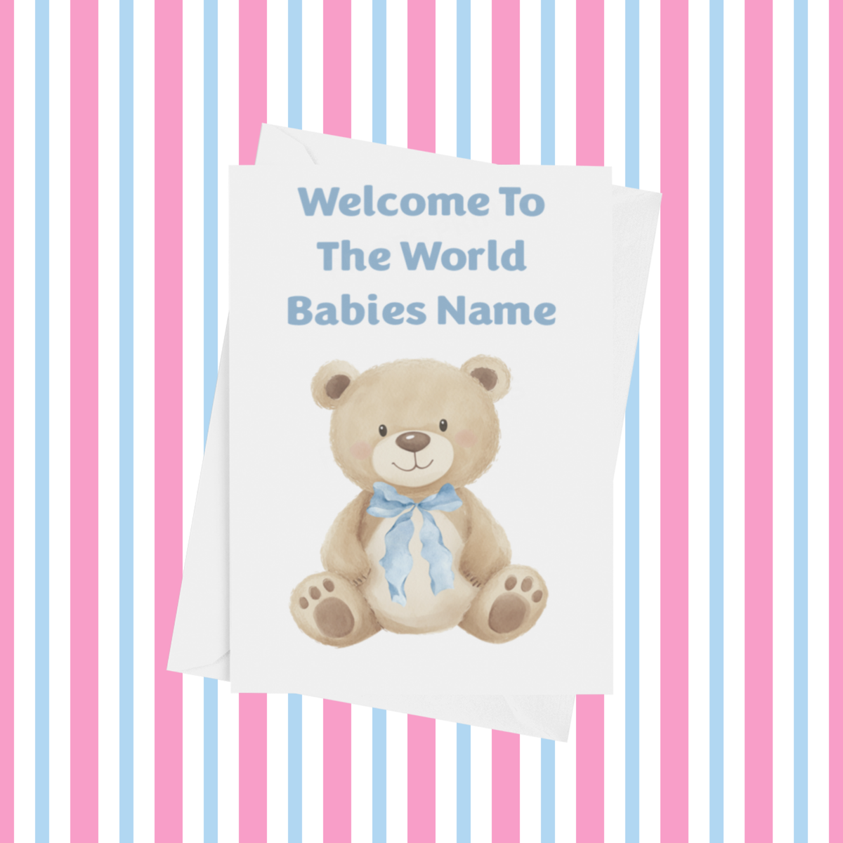 Cute Bear Welcome To The World Personalised Card for New Baby