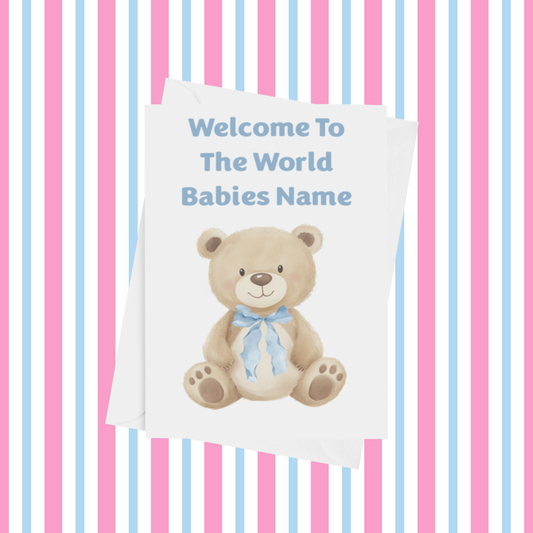 Cute Bear Welcome To The World Personalised Card for New Baby