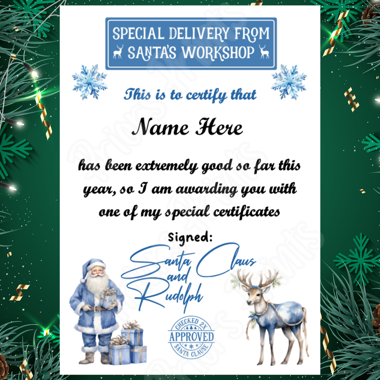 Personalised Santa Certificate A5 with 3 Different Designs to choose from