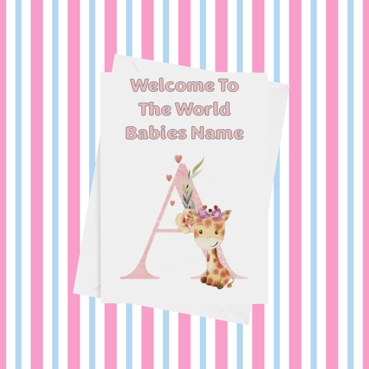 Welcome To The World Giraffe Personalised Card for New Baby in Pink