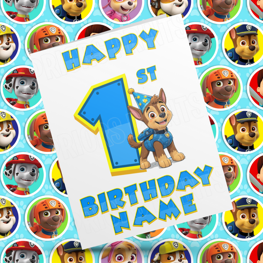 Personalised Blue Paw Patrol Birthday Card with Age 1-9 Years