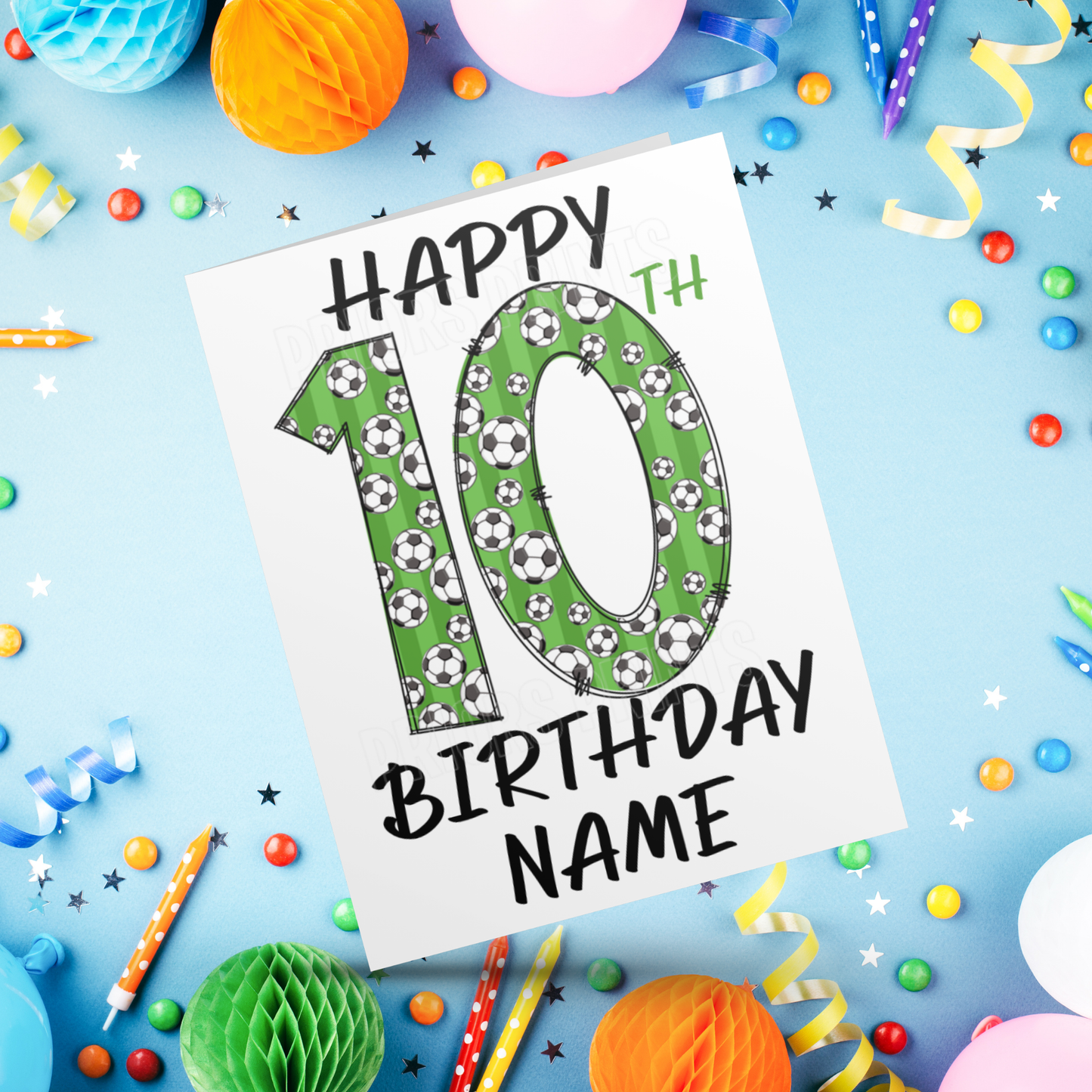 Personalised Green Football Birthday Card with age 1-20