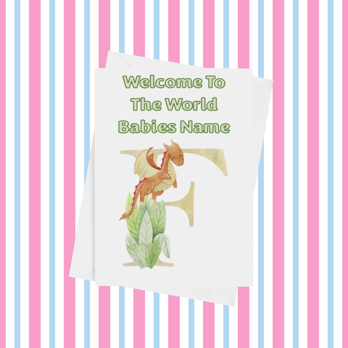 Welcome To The World Dragon Personalised Card for New Baby in Gold