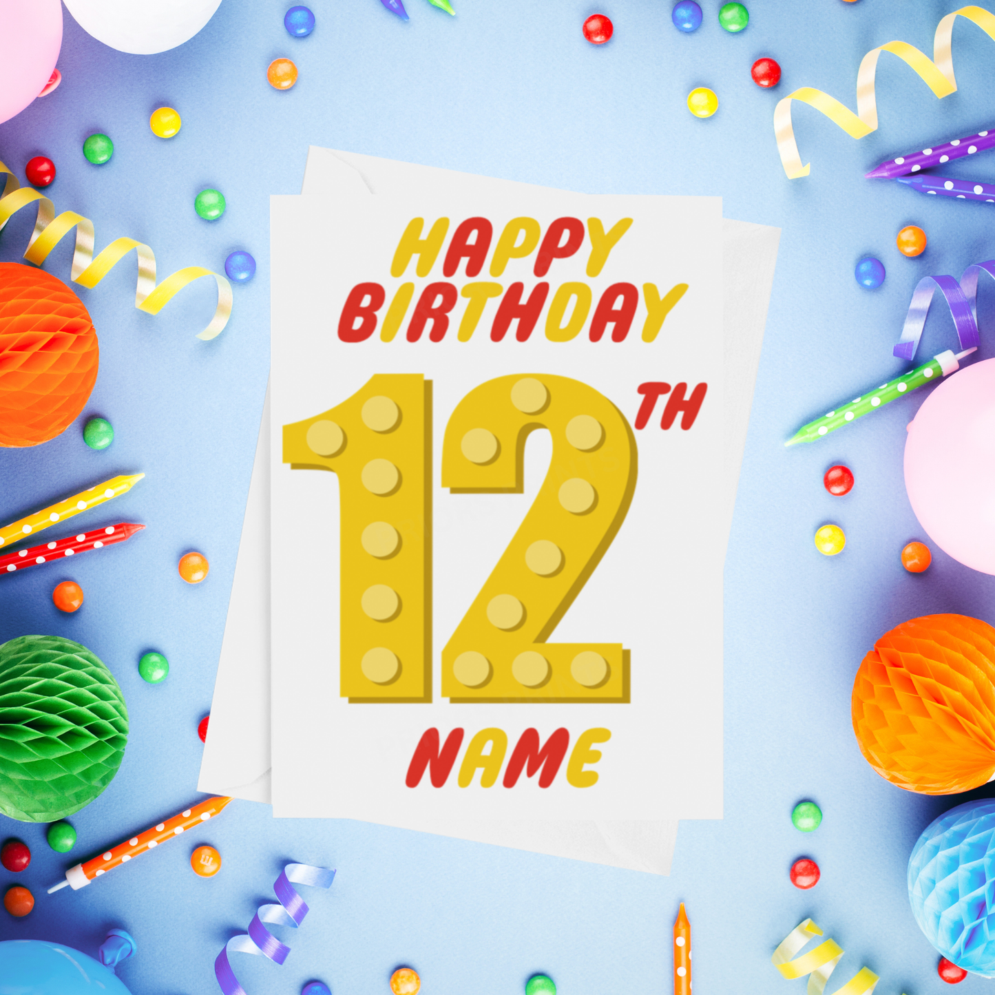 Red or Yellow Lego Personalised Birthday Card with Child's Age