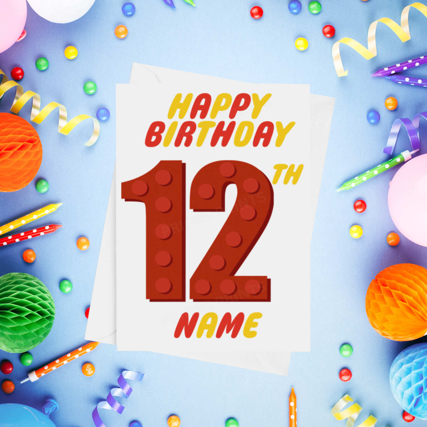 Red or Yellow Lego Personalised Birthday Card with Child's Age