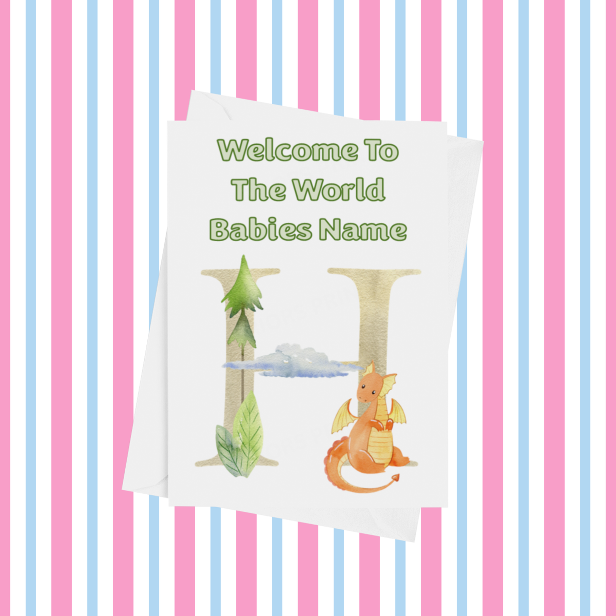 Welcome To The World Dragon Personalised Card for New Baby in Gold