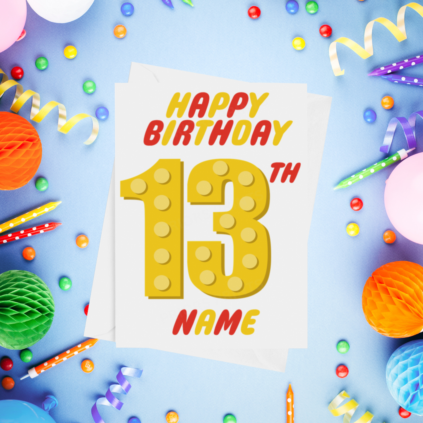 Red or Yellow Lego Personalised Birthday Card with Child's Age