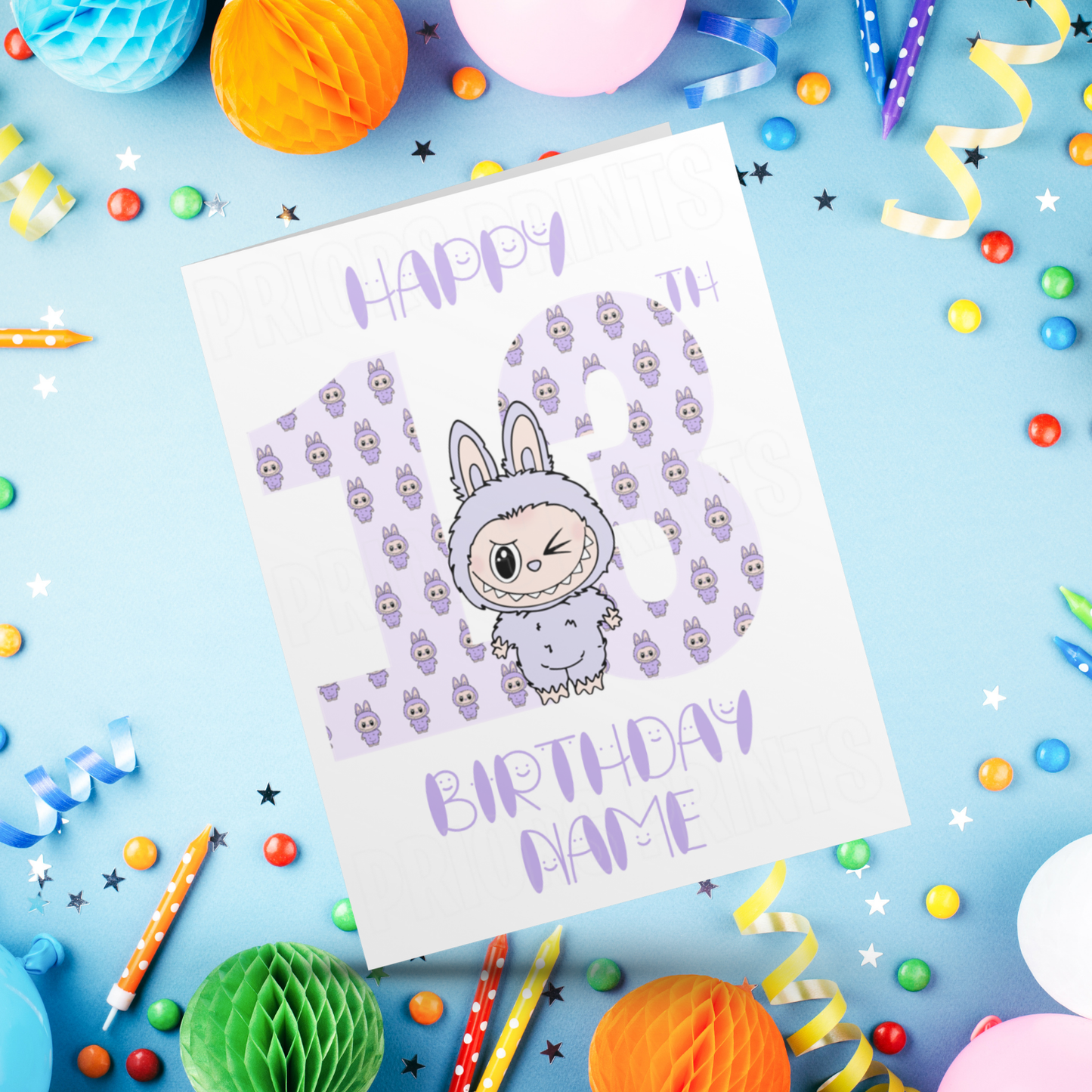 Personalised Labubu Birthday Card with Age 5-20 Years- Purple