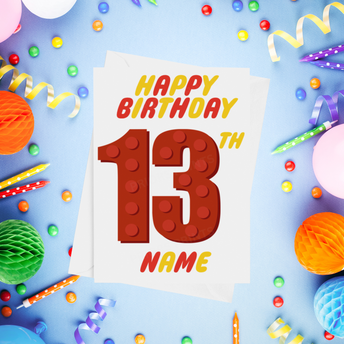 Red or Yellow Lego Personalised Birthday Card with Child's Age