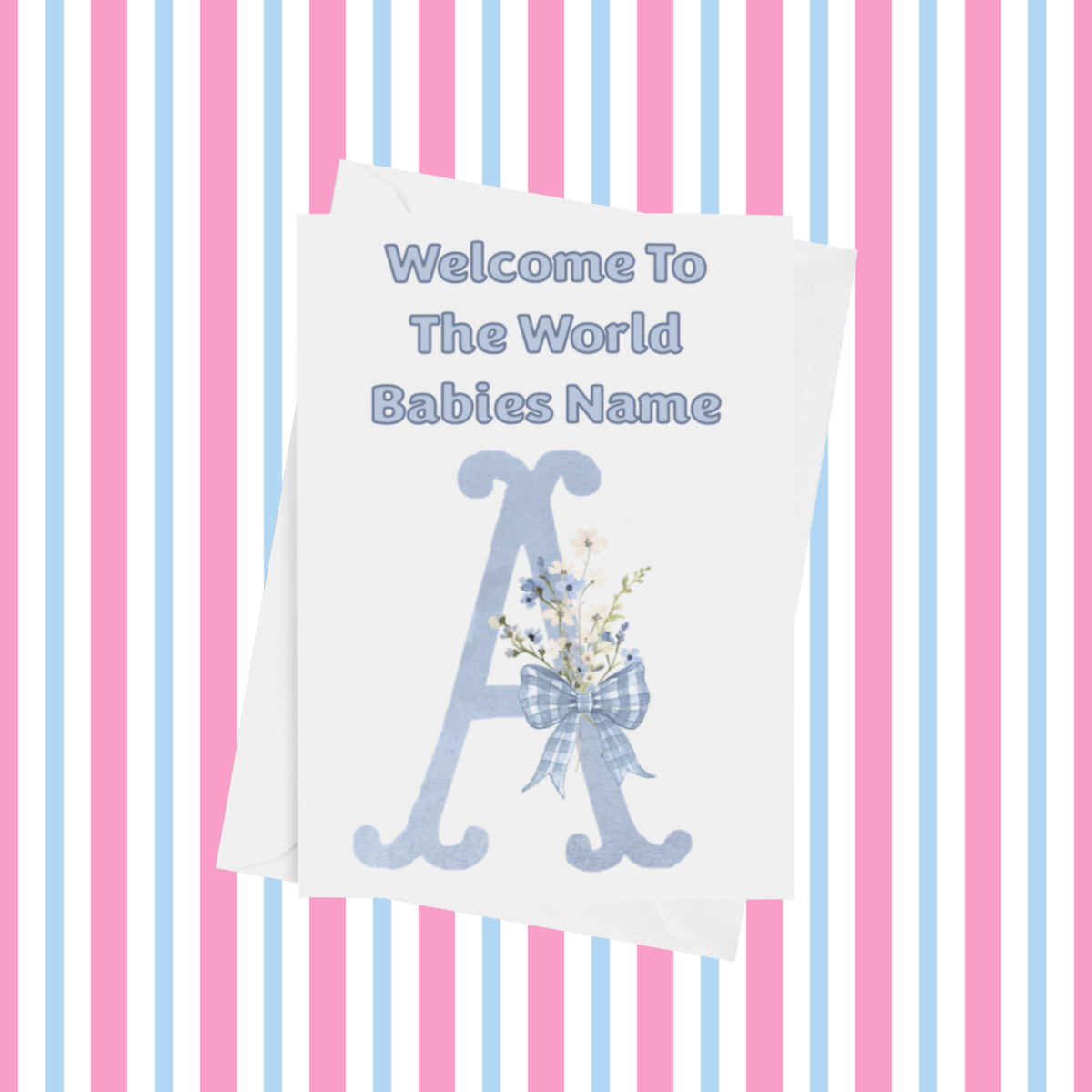 Welcome To The World Personalised Card for New Baby Bow in Blue