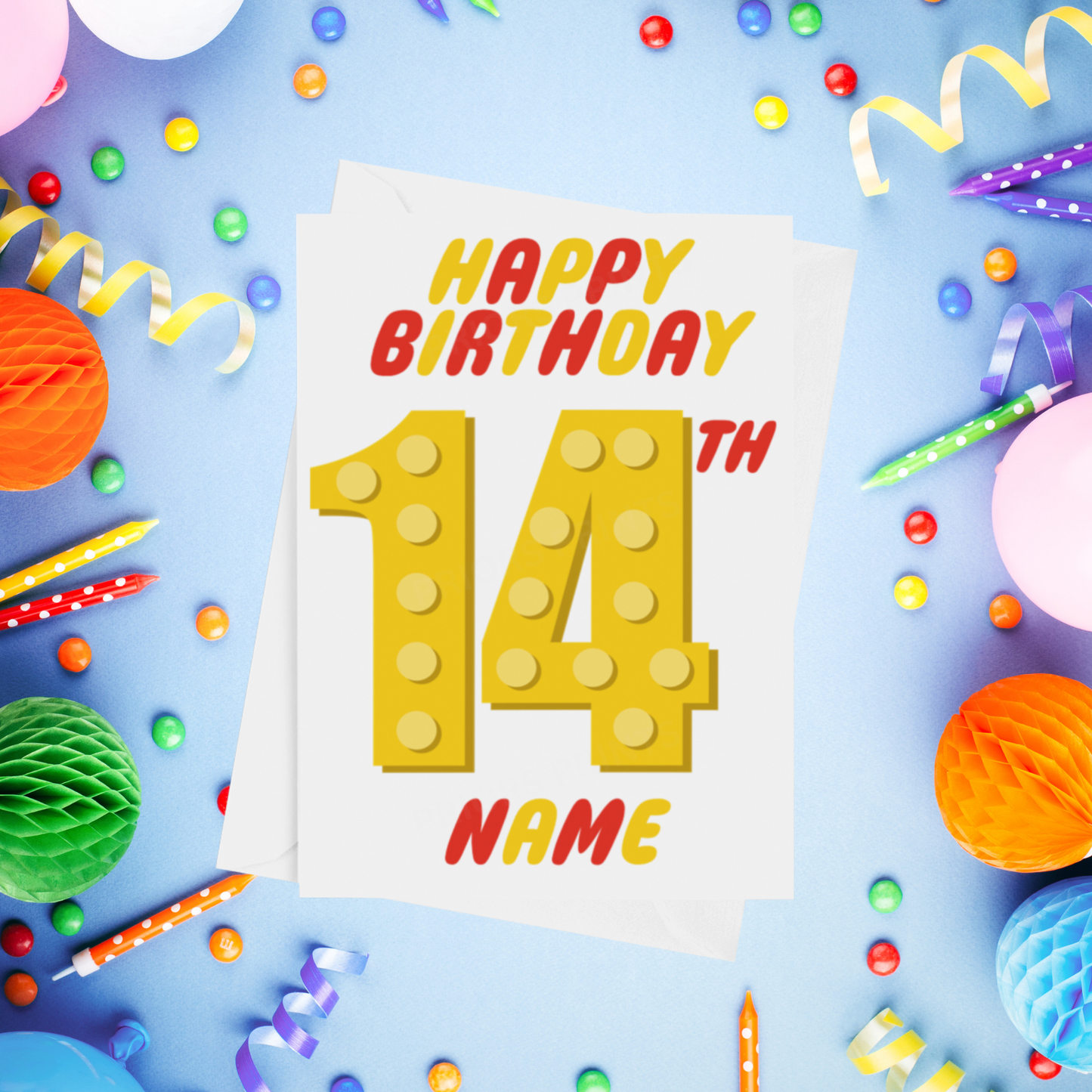 Red or Yellow Lego Personalised Birthday Card with Child's Age