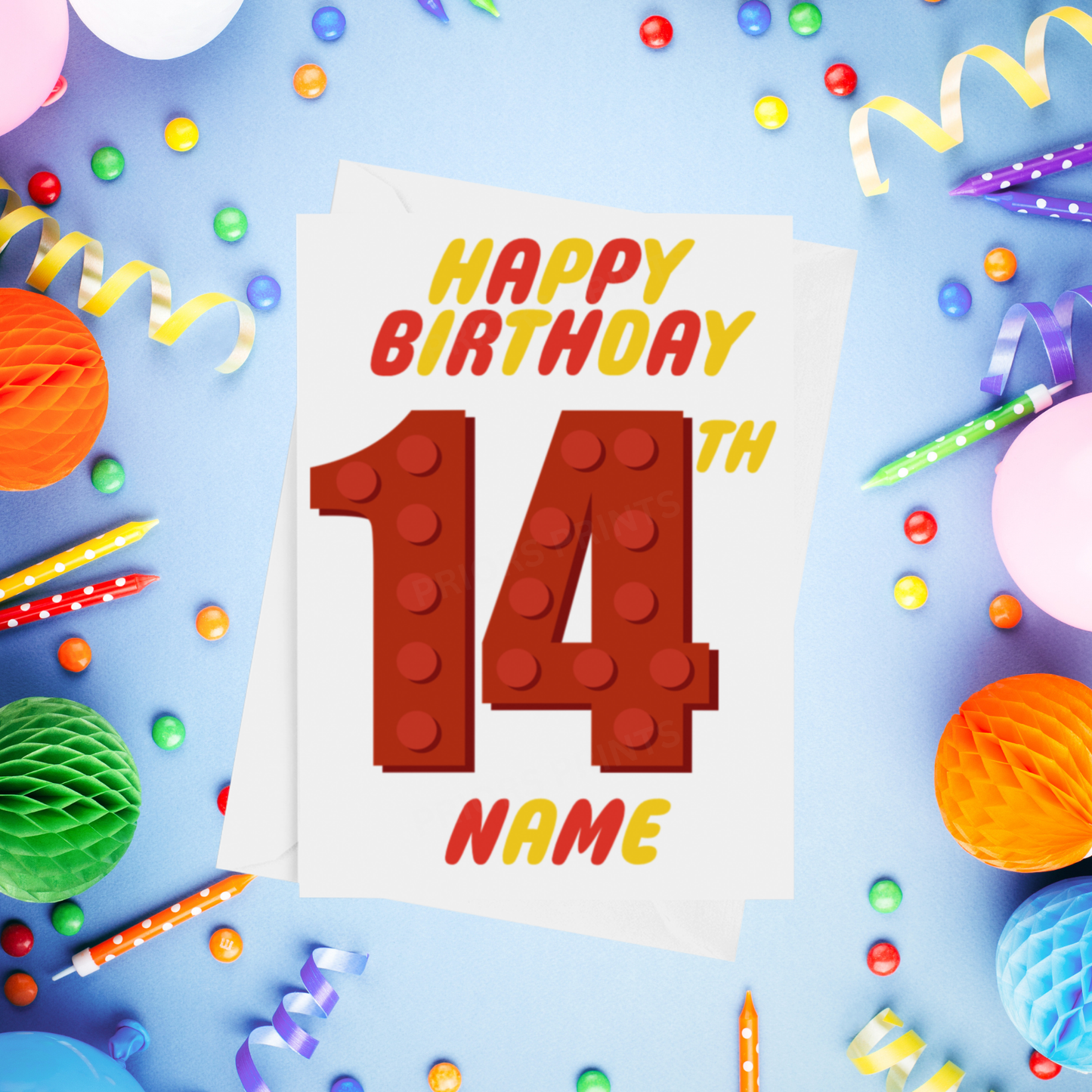 Red or Yellow Lego Personalised Birthday Card with Child's Age
