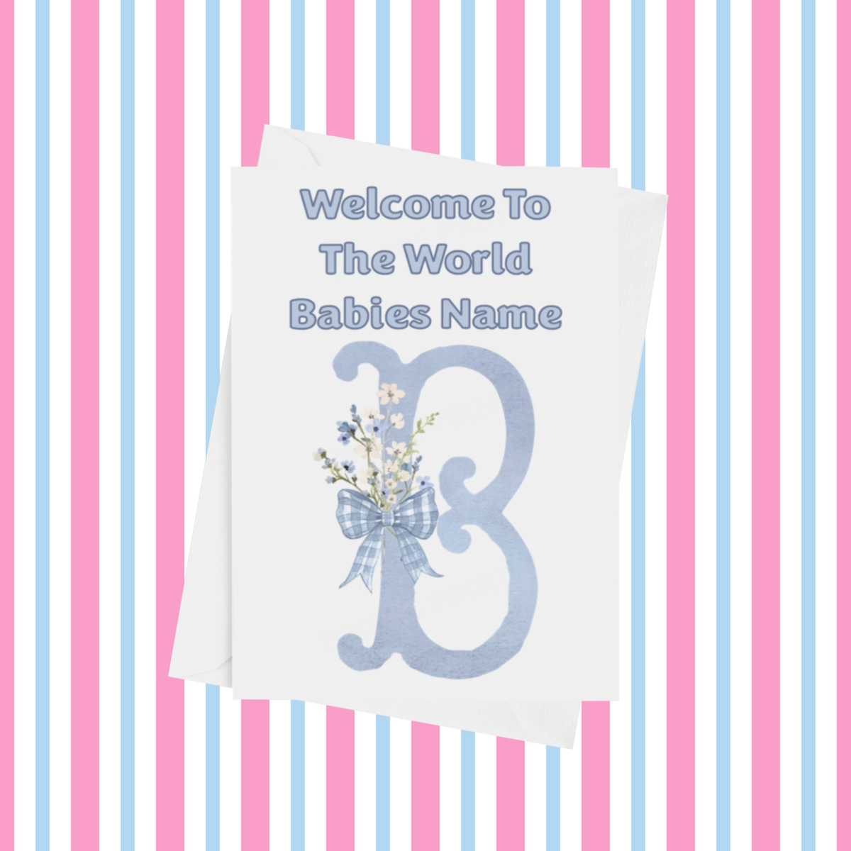 Welcome To The World Personalised Card for New Baby Bow in Blue