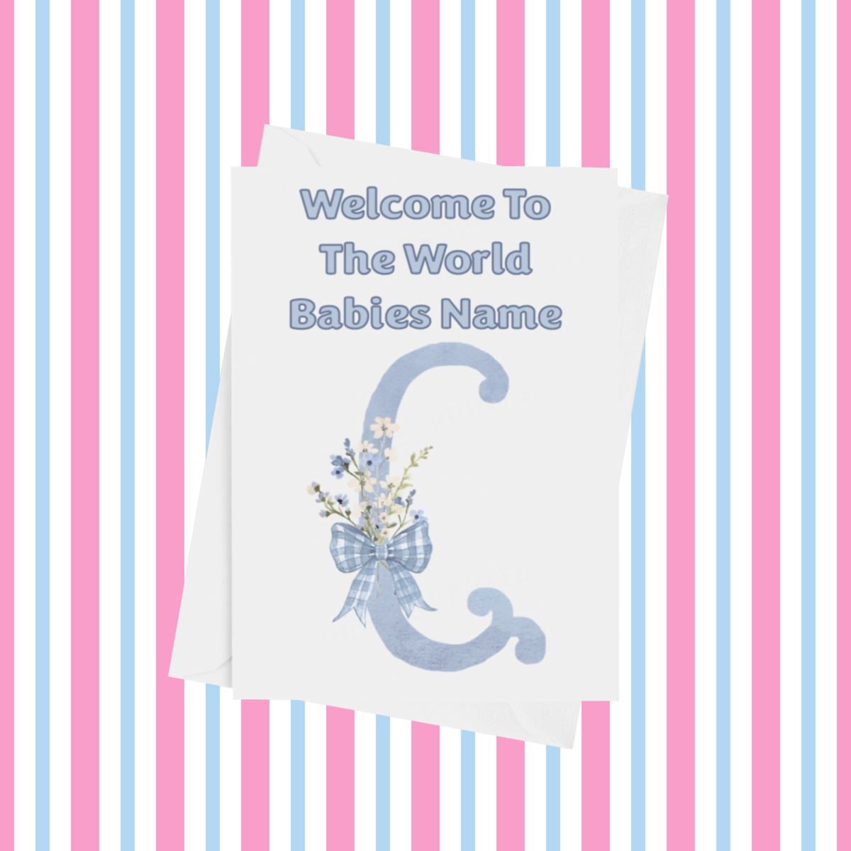 Welcome To The World Personalised Card for New Baby Bow in Blue