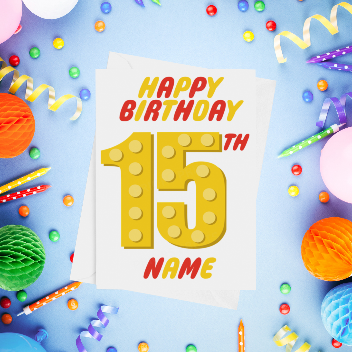 Red or Yellow Lego Personalised Birthday Card with Child's Age