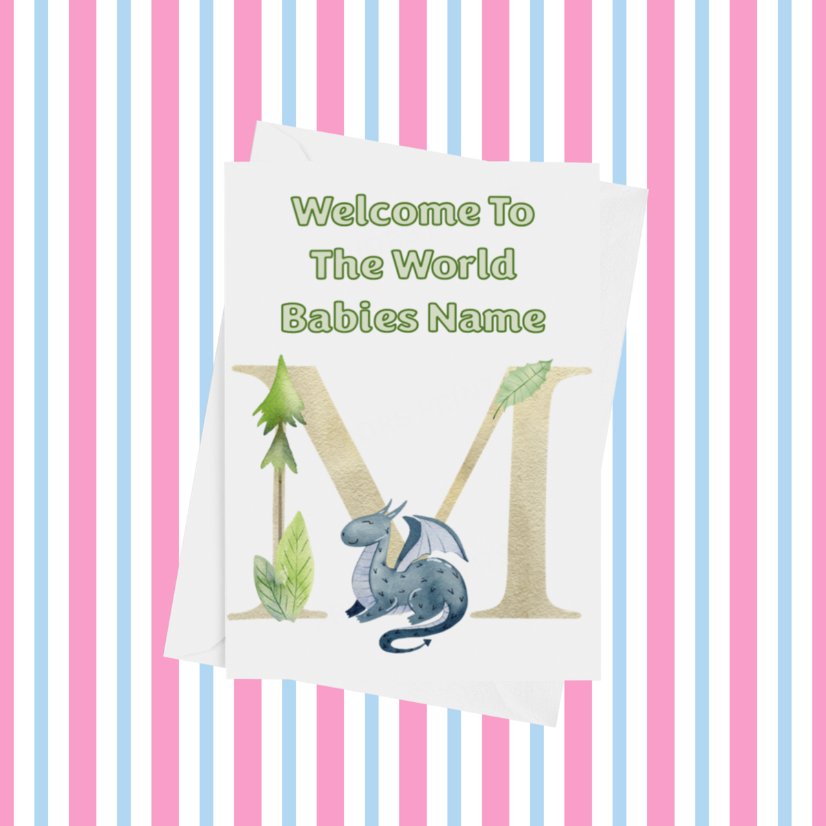 Welcome To The World Dragon Personalised Card for New Baby in Gold