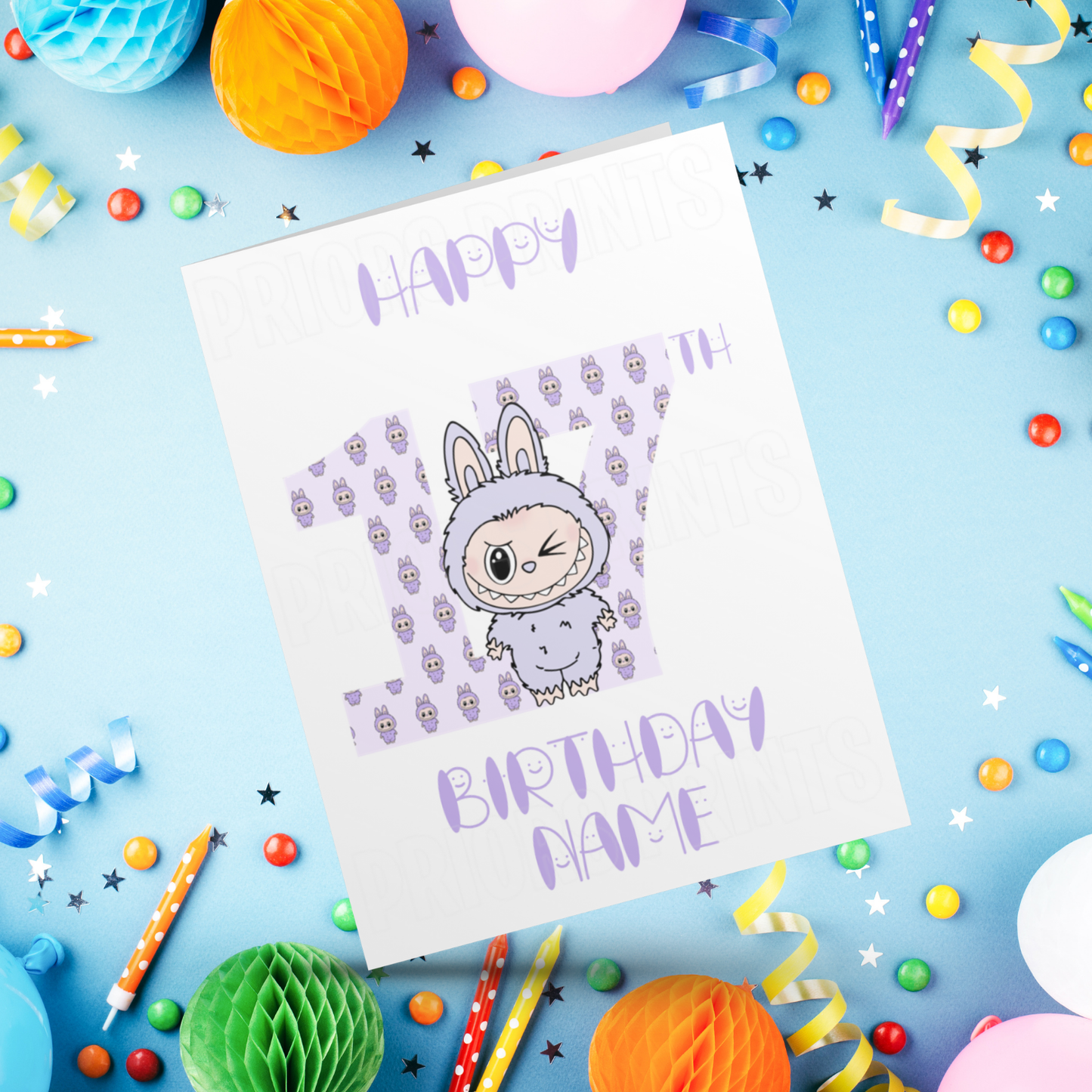 Personalised Labubu Birthday Card with Age 5-20 Years- Purple