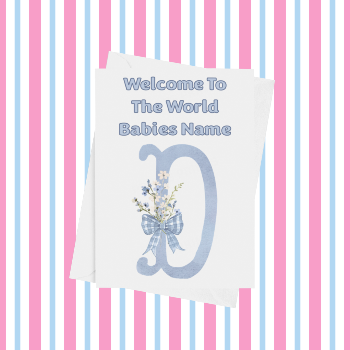 Welcome To The World Personalised Card for New Baby Bow in Blue