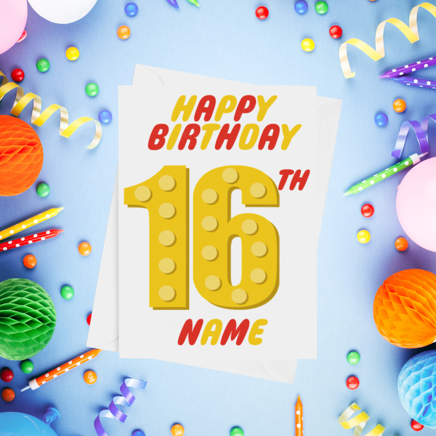 Red or Yellow Lego Personalised Birthday Card with Child's Age