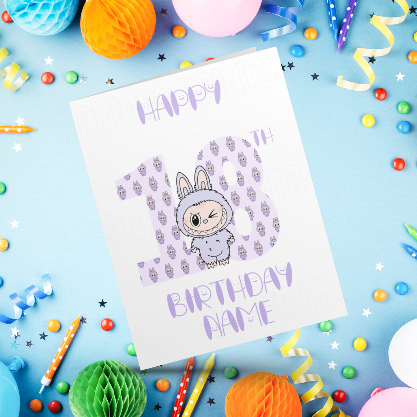 Personalised Labubu Birthday Card with Age 5-20 Years- Purple