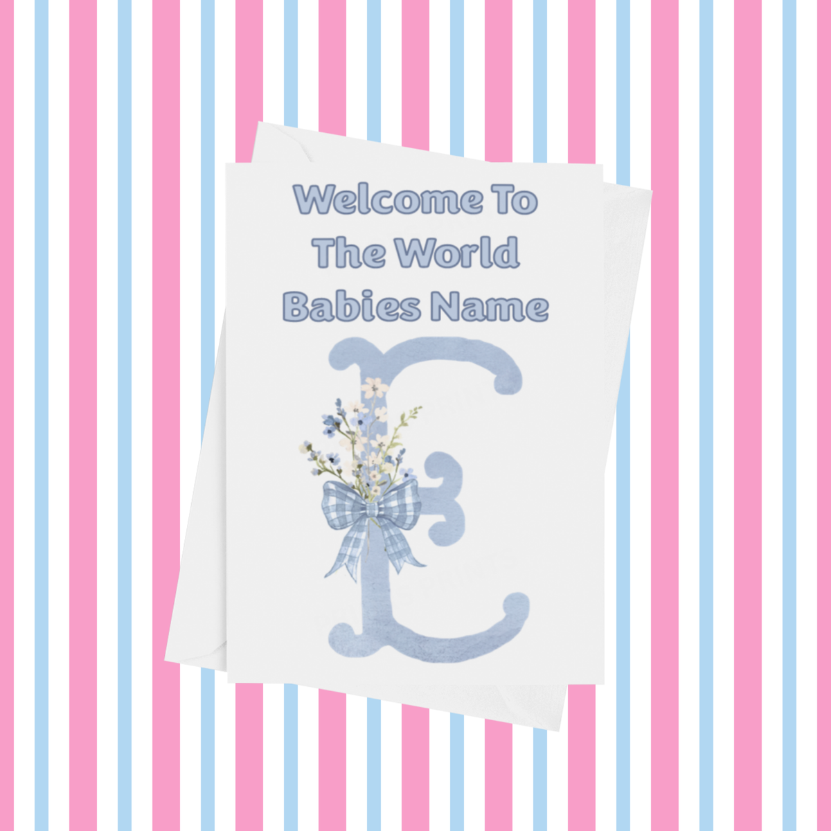 Welcome To The World Personalised Card for New Baby Bow in Blue