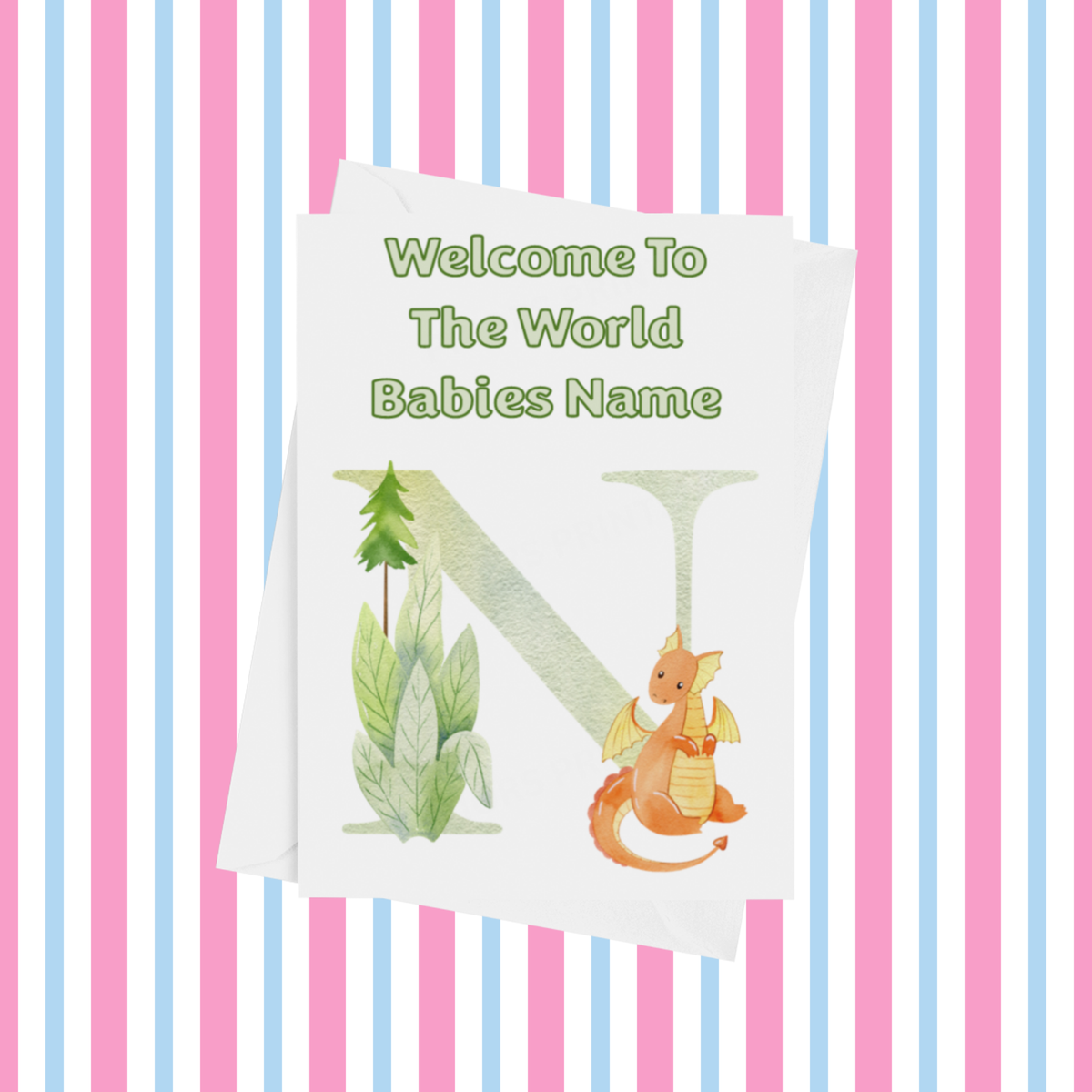 Welcome To The World Dragon Personalised Card for New Baby in Gold