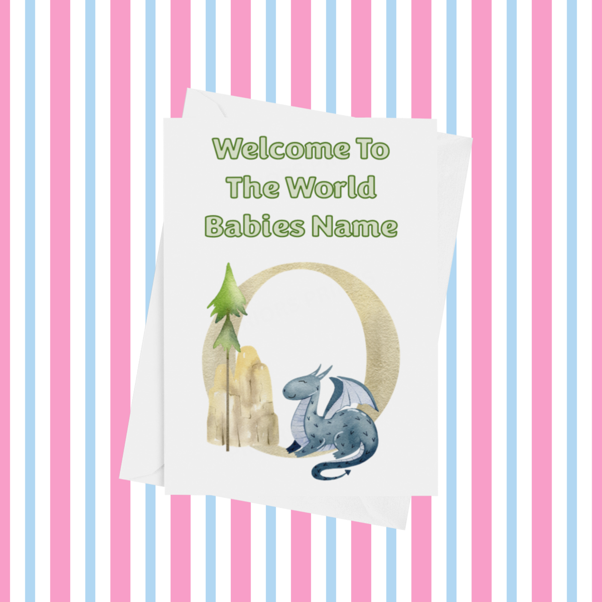 Welcome To The World Dragon Personalised Card for New Baby in Gold