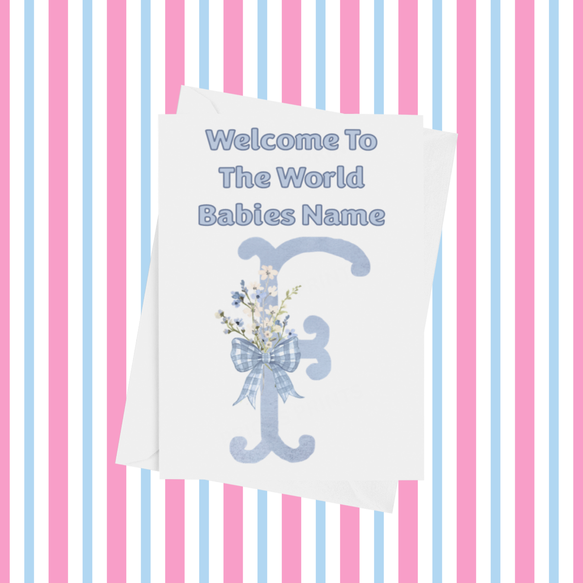Welcome To The World Personalised Card for New Baby Bow in Blue