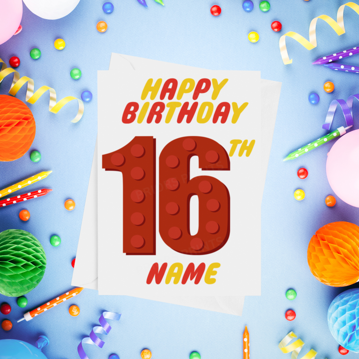 Red or Yellow Lego Personalised Birthday Card with Child's Age