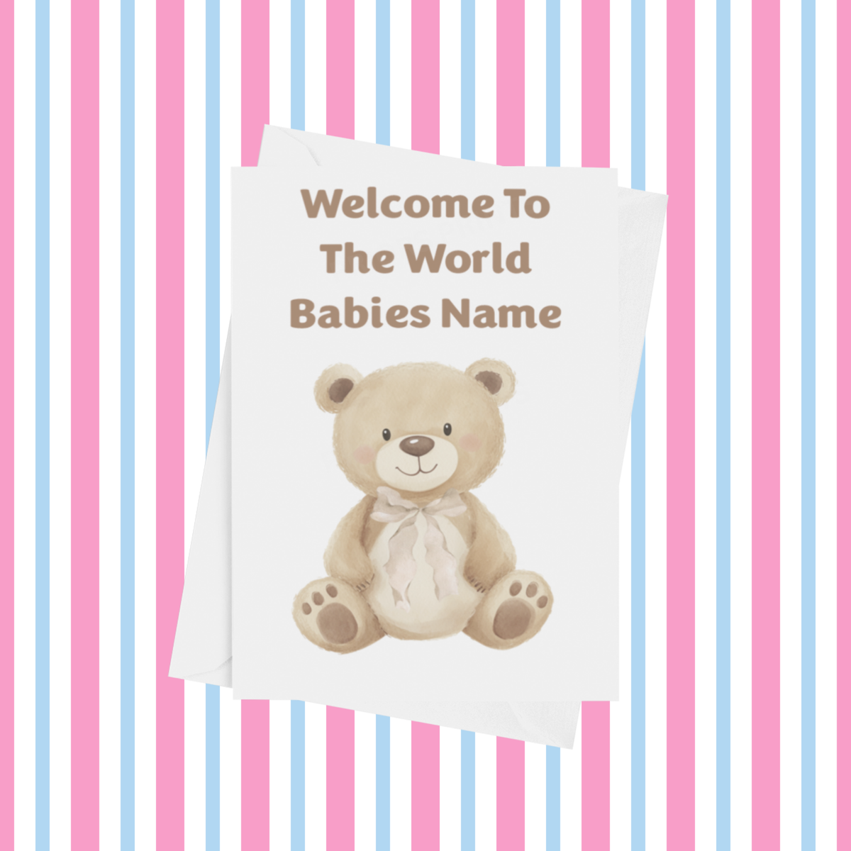Cute Bear Welcome To The World Personalised Card for New Baby