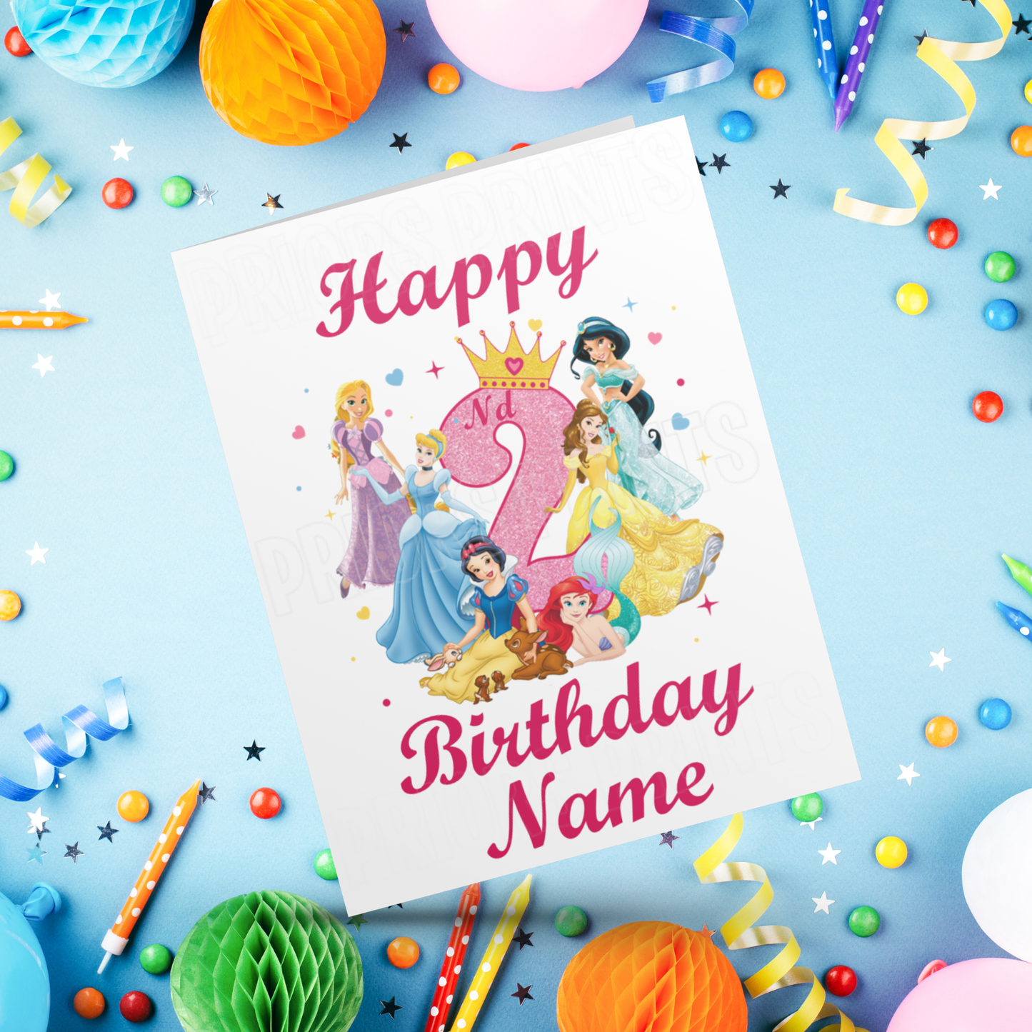 Personalised Princess Birthday Card with age 1-9 I Disney I Snow White I Cinderella I Ariel I Aurora I Jasmine I Rapunzel I The Little Mermaid I Sleeping Beauty I Tangled I Aladin