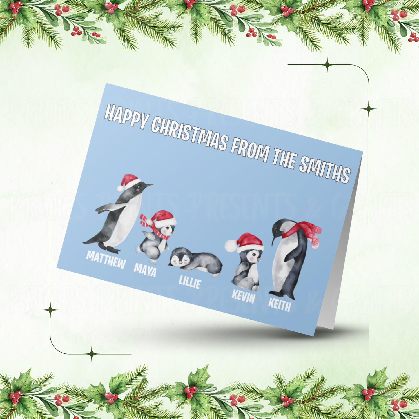 Personalised Penguin Family Christmas Card