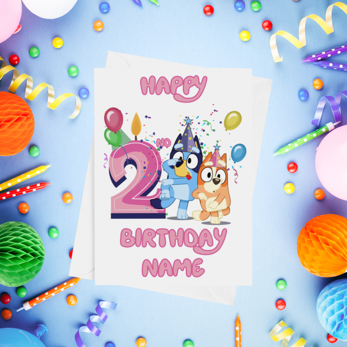 Bluey & Bingo Personalised Birthday Card with Child's Age 1-9 Years in Pink or Blue